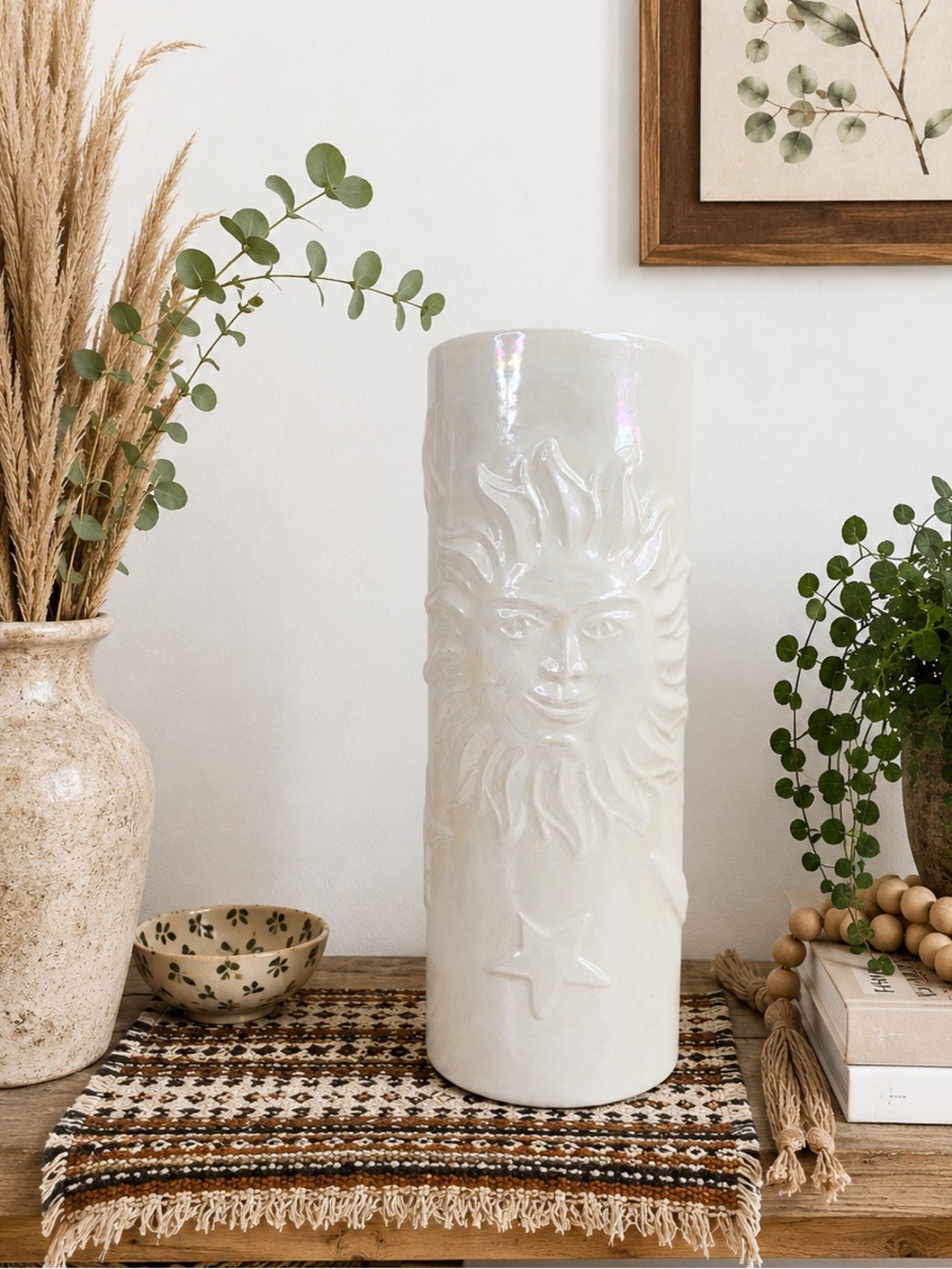 Vintage Celestial Sun Moon Stars 90s Ceramic Vase 1990s Boho Bohemian Eclectic